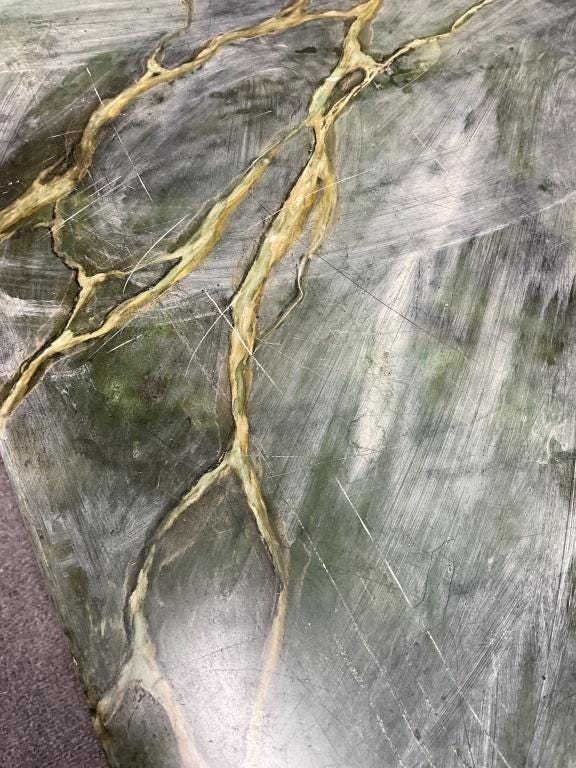 Vintage Italian Faux Marble Coffee Table | Hollywood Regency Brass Legs