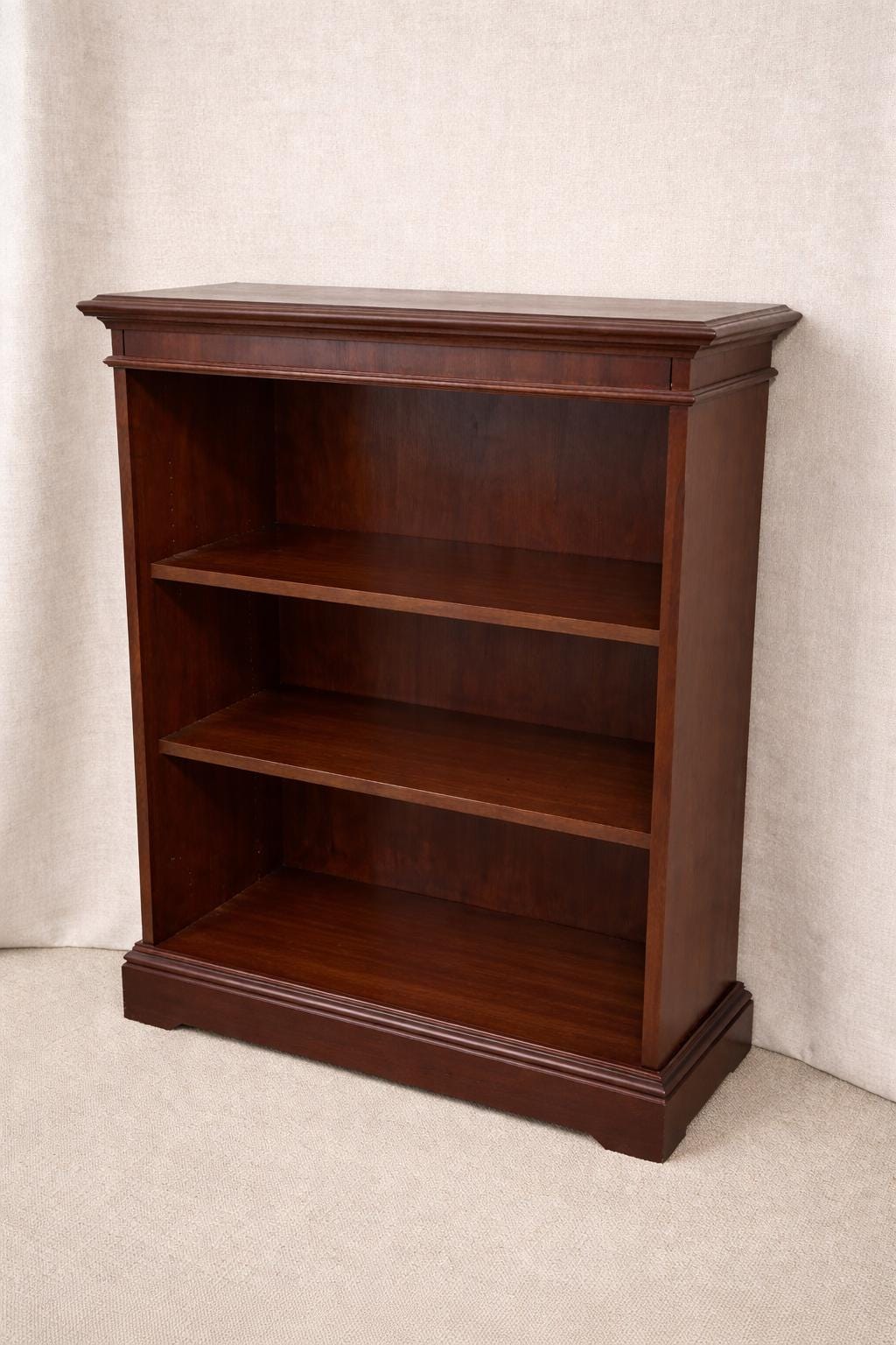 Vintage 1960s Solid Mahogany Bookcase – Traditional Executive Library Bookshelf with Crown Molding – Heirloom Quality