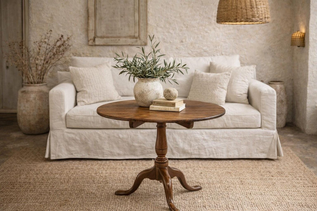 Antique Tilt-Top Pedestal Tea Table | Colonial Revival Tripod Base Accent Table