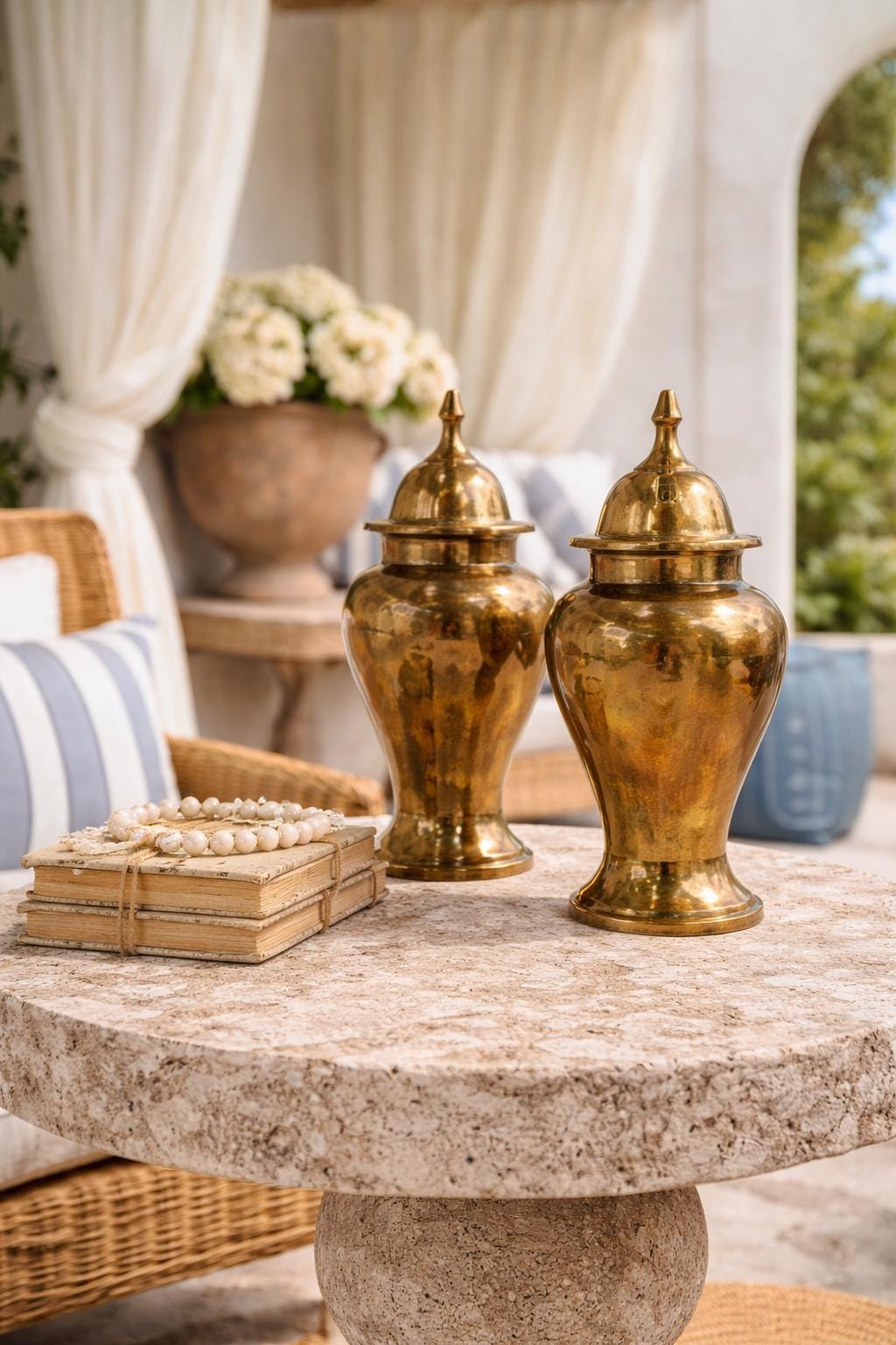 Small Vintage Brass Ginger Jar Pair – Hollywood Regency Mantel Decor