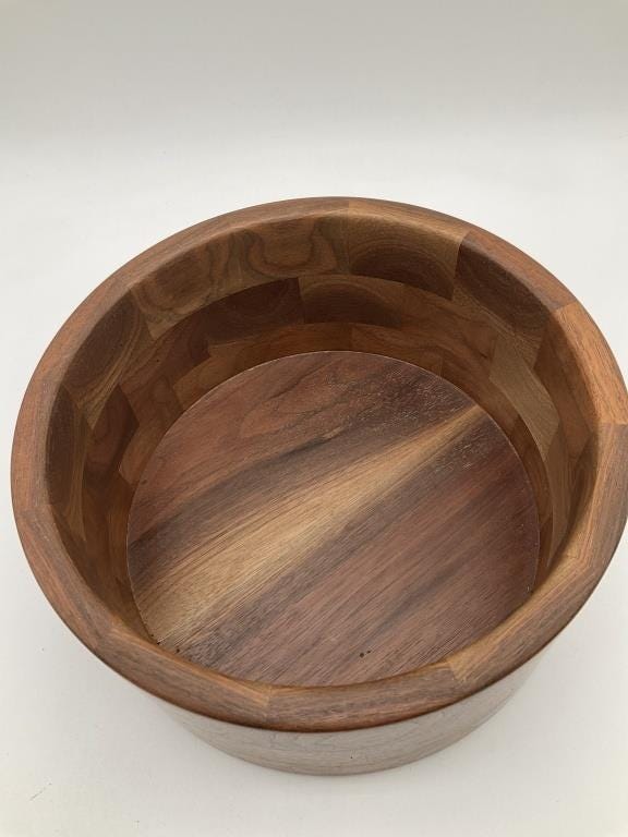 Vintage Handcrafted Walnut Wood Bowl | Mid Century Modern Decorative Centerpiece