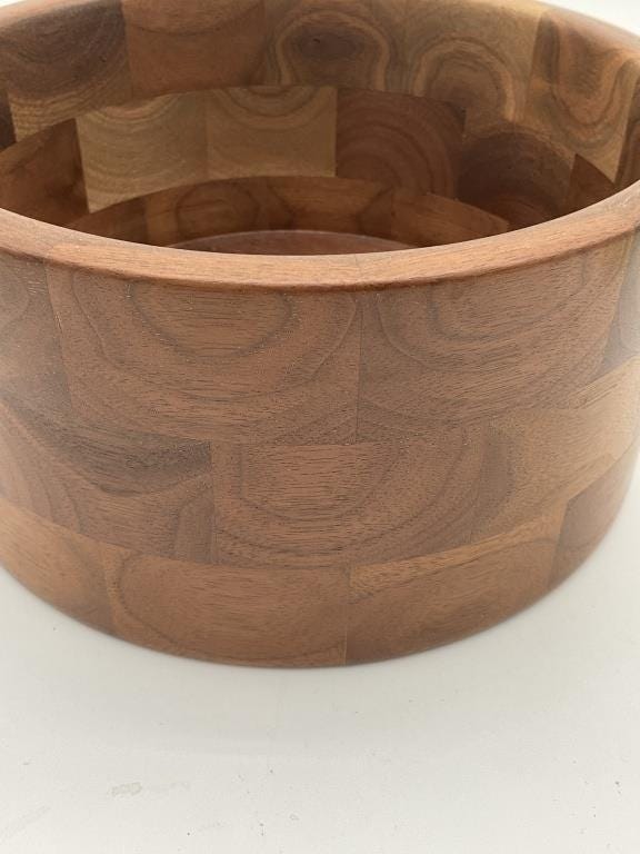Vintage Handcrafted Walnut Wood Bowl | Mid Century Modern Decorative Centerpiece