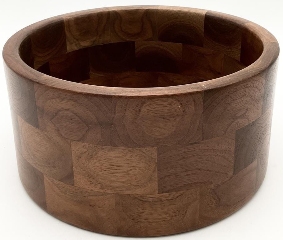 Vintage Handcrafted Walnut Wood Bowl | Mid Century Modern Decorative Centerpiece