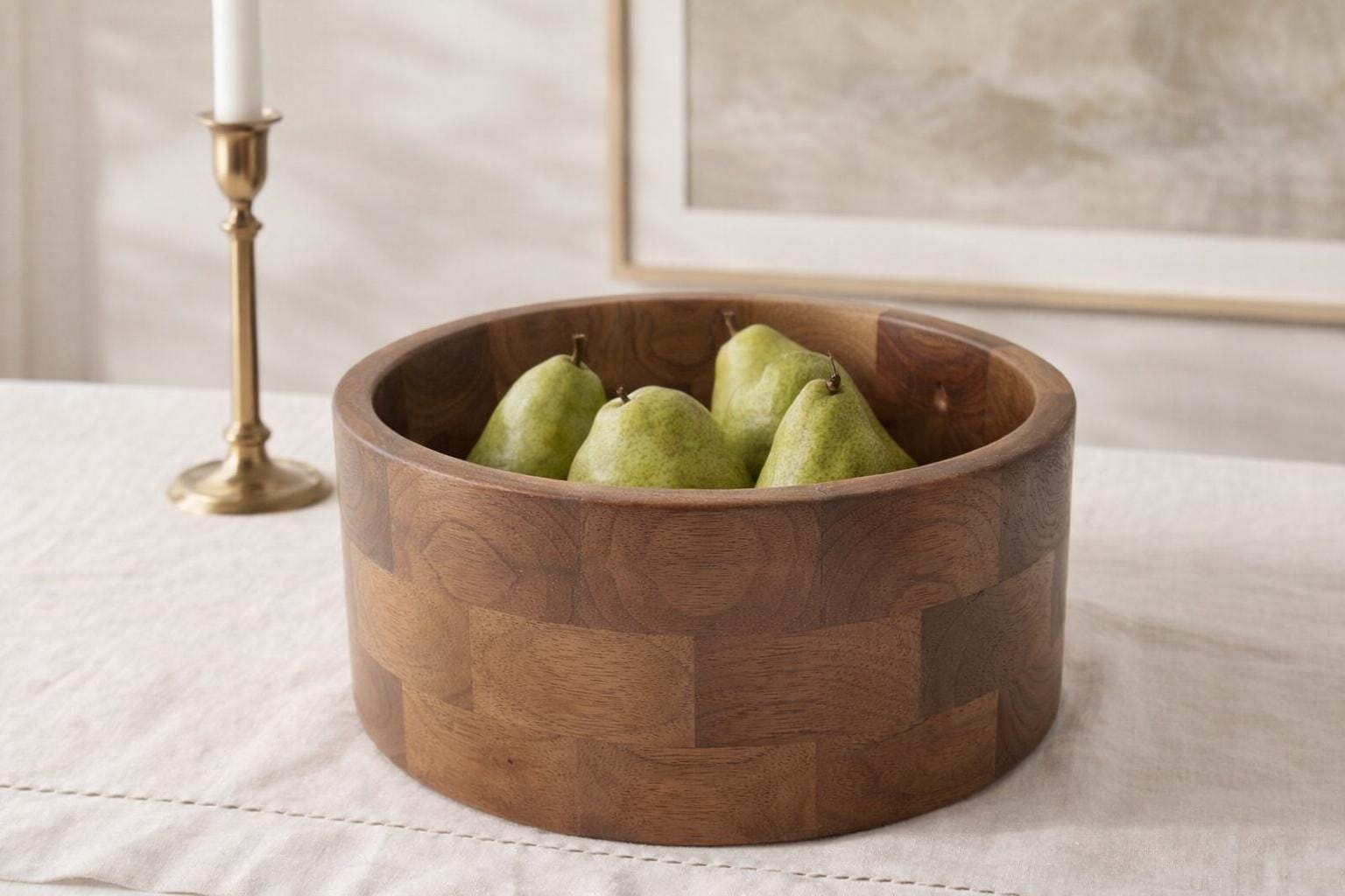 Vintage Handcrafted Walnut Wood Bowl | Mid Century Modern Decorative Centerpiece