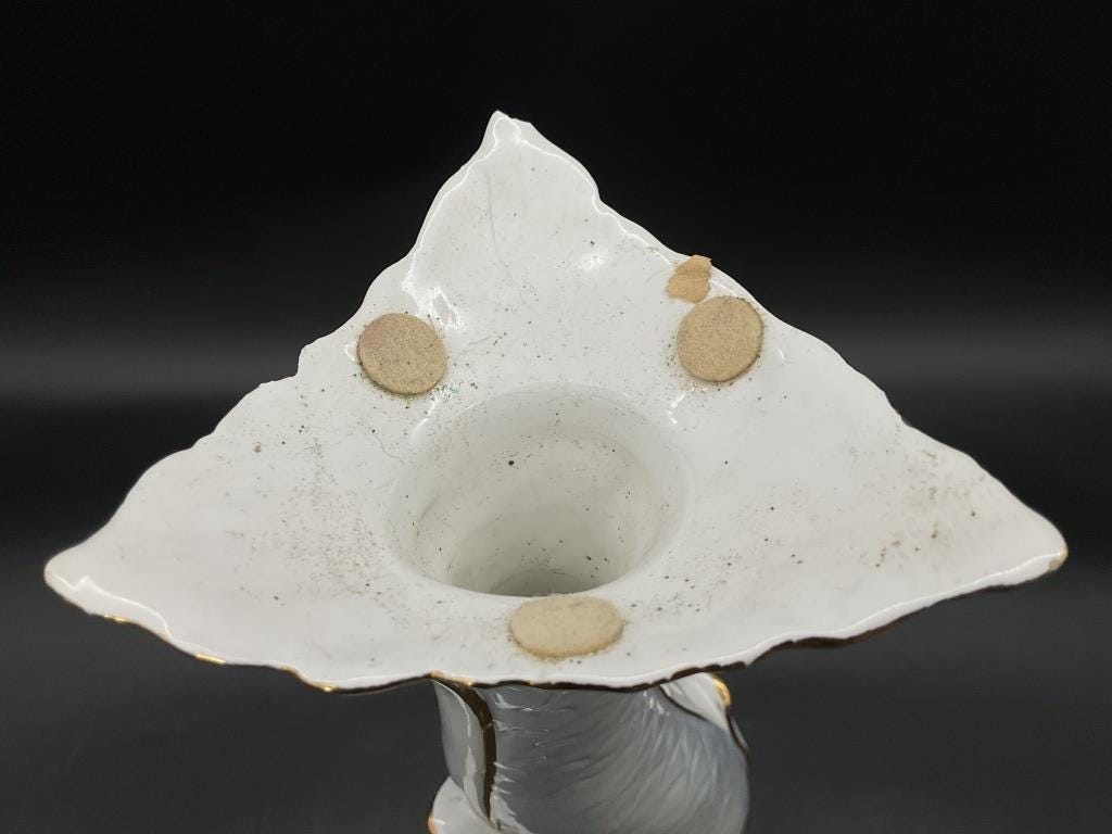 Vintage Mid-Century Italian Ceramic Dolphin Vase | White & Gold Sculptural Sea Figure