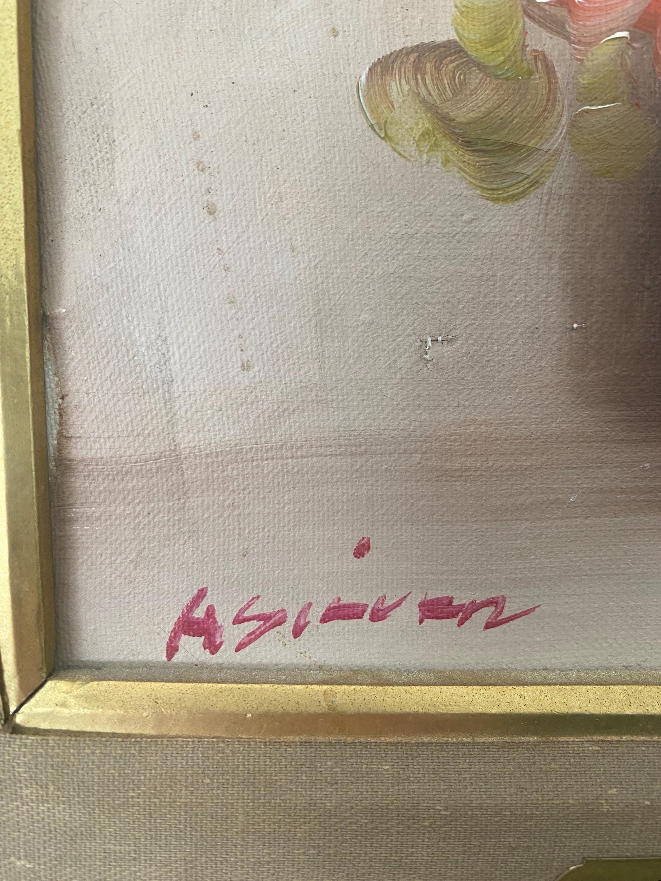 Vintage Floral Oil Painting, Roses Still Life, Ornate Gold Frame, Cottage Wall Art
