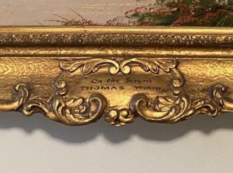 Antique English Landscape Oil Painting | Thomas Wood River Scene, Victorian Gilt Frame