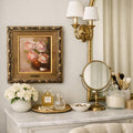 Vintage Floral Oil Painting, Roses Still Life, Ornate Gold Frame, Cottage Wall Art