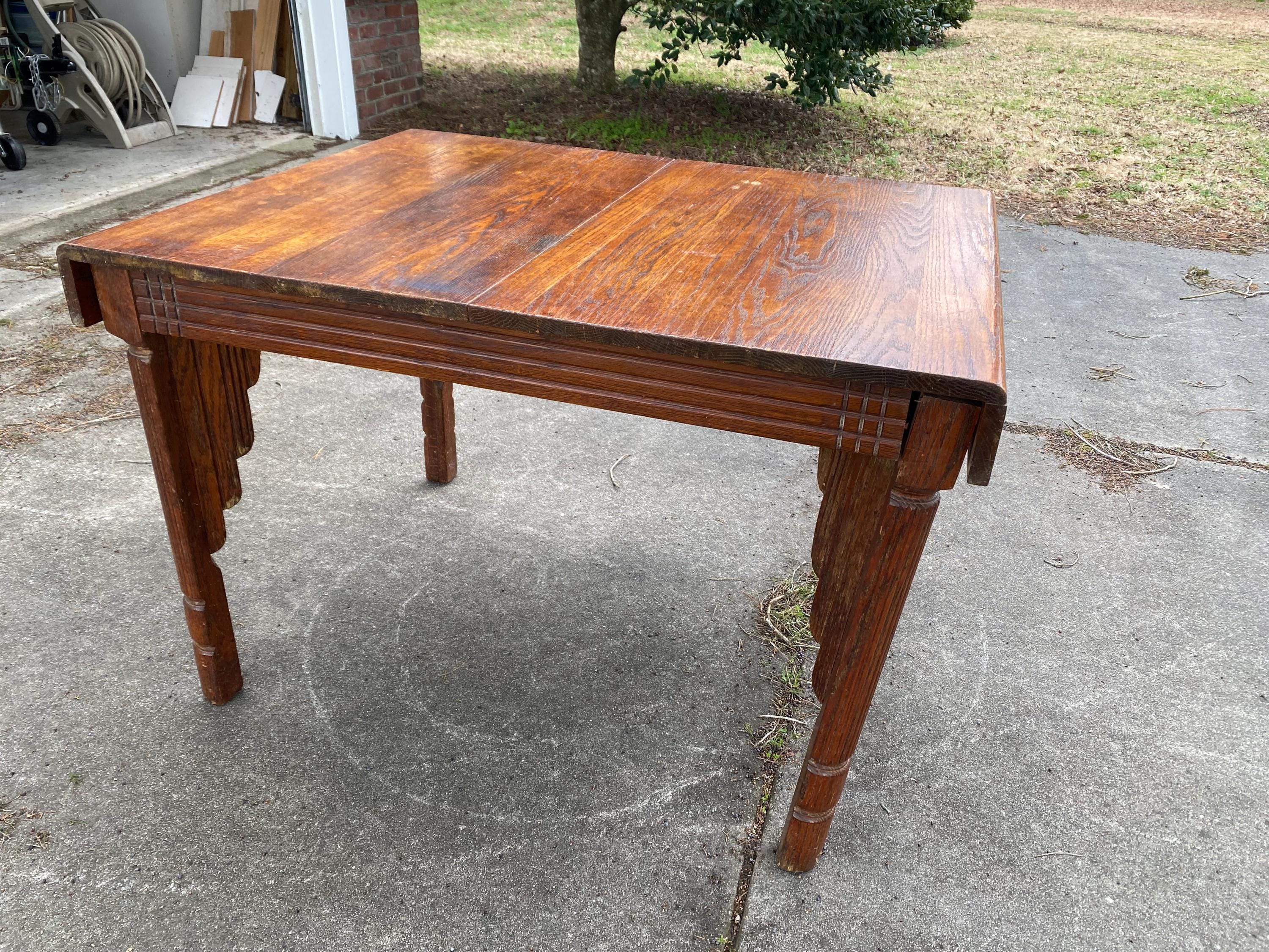 Antique Oak Jacobean Revival Dining Table | Carved English Farmhouse Kitchen Island