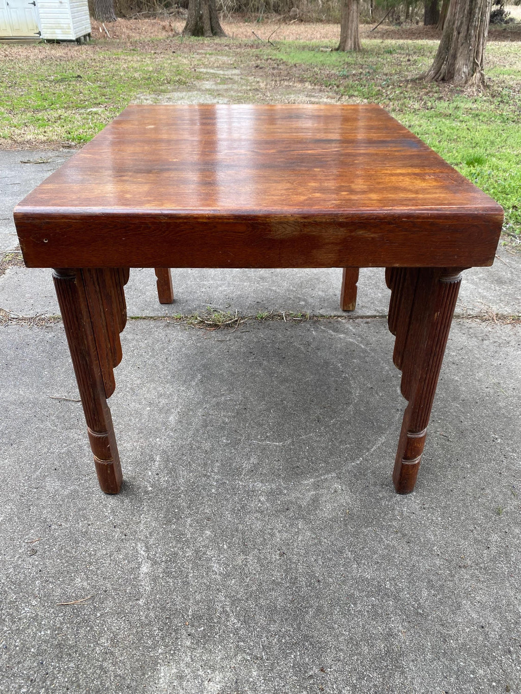 Antique Oak Jacobean Revival Dining Table | Carved English Farmhouse Kitchen Island