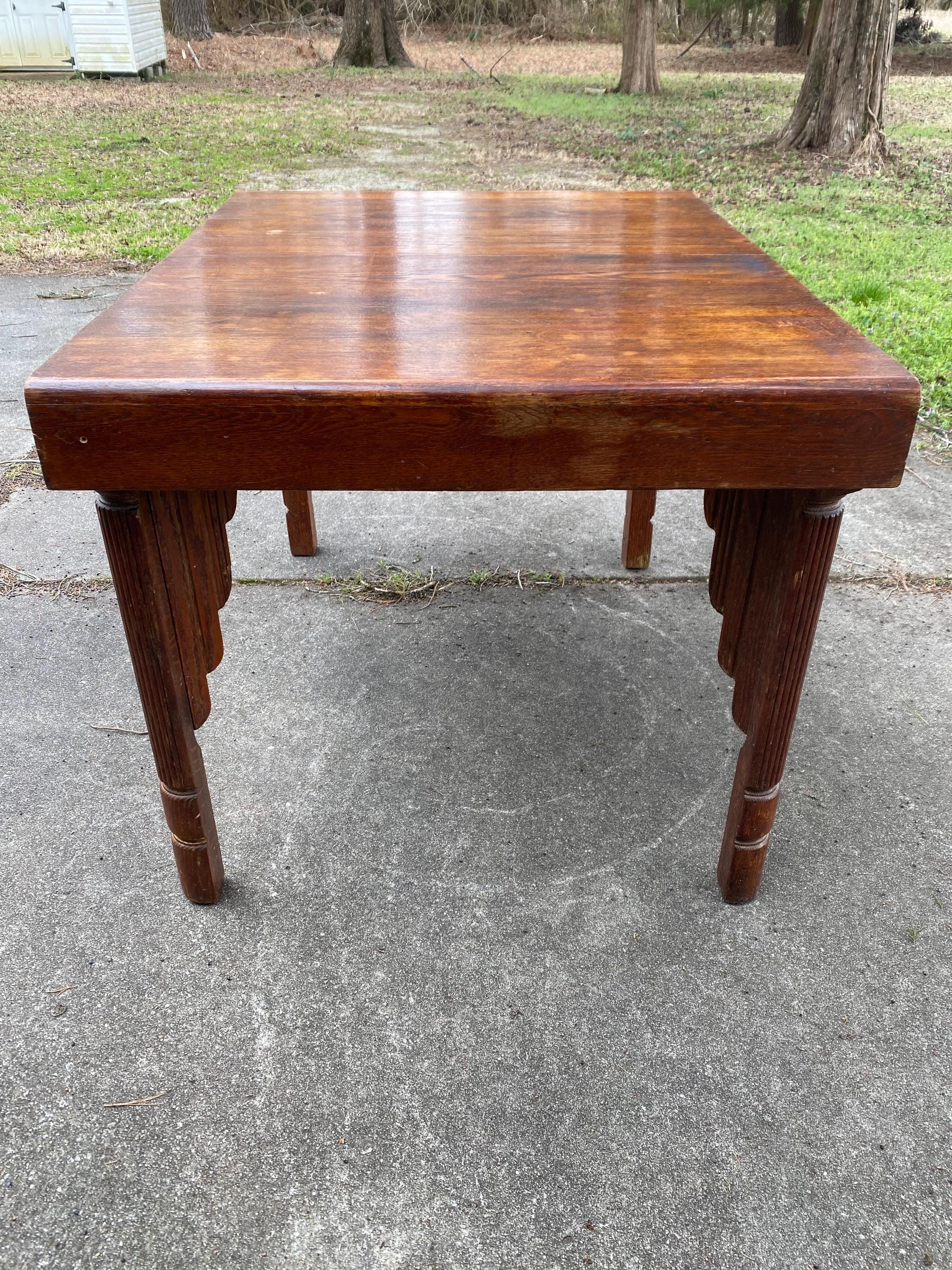 Antique Oak Jacobean Revival Dining Table | Carved English Farmhouse Kitchen Island