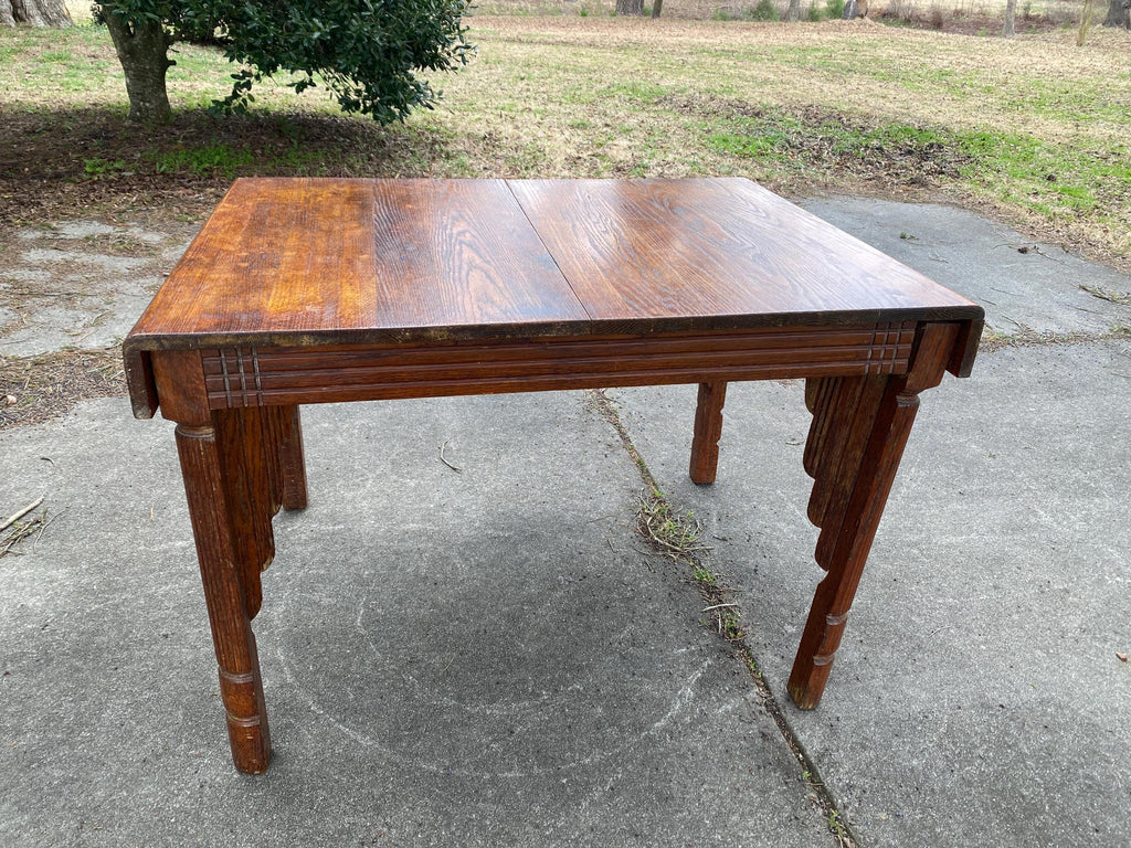 Antique Oak Jacobean Revival Dining Table | Carved English Farmhouse Kitchen Island