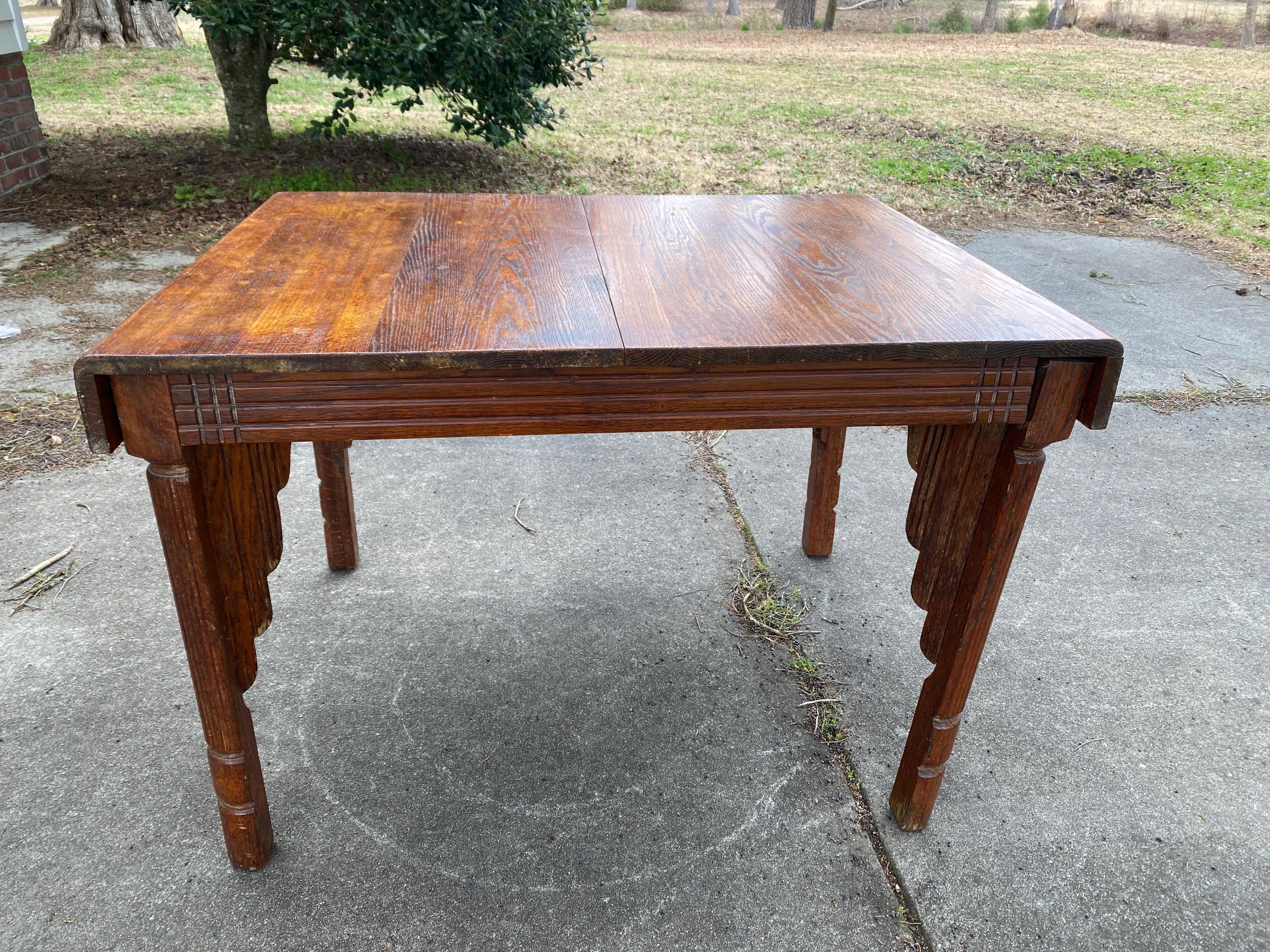 Antique Oak Jacobean Revival Dining Table | Carved English Farmhouse Kitchen Island