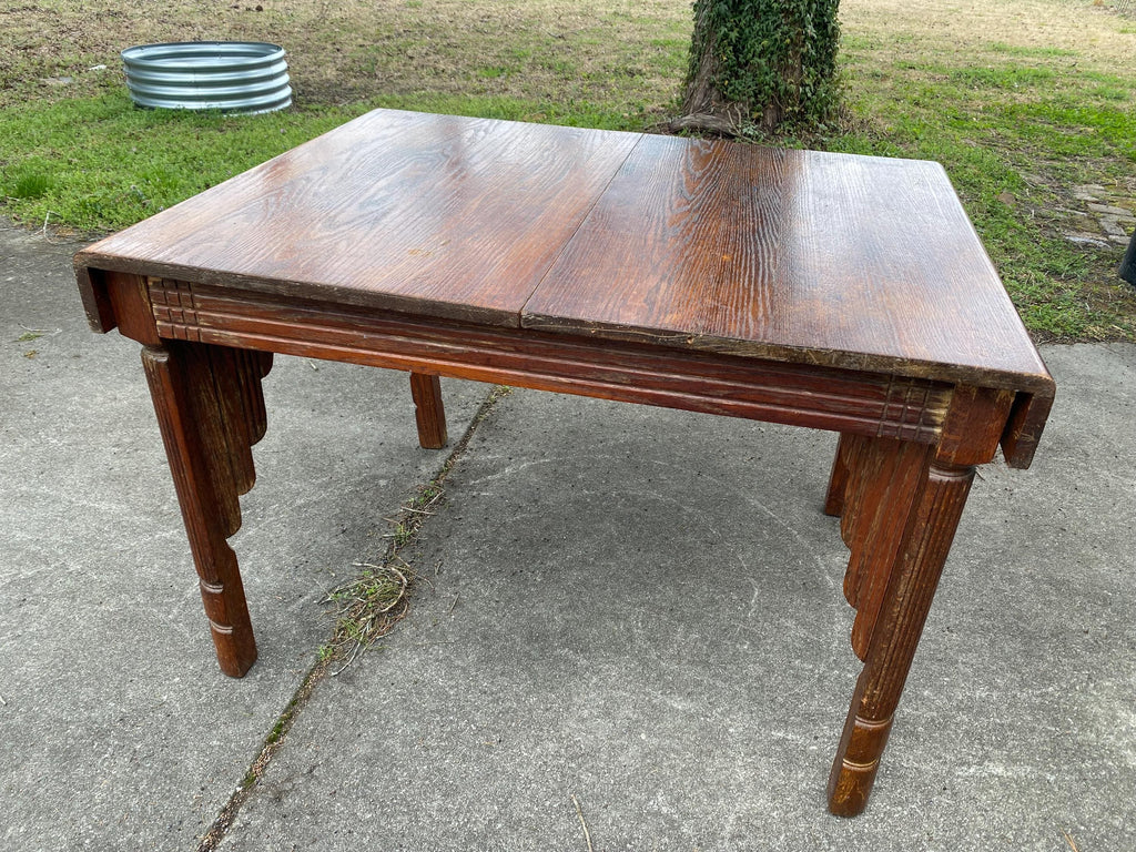 Antique Oak Jacobean Revival Dining Table | Carved English Farmhouse Kitchen Island