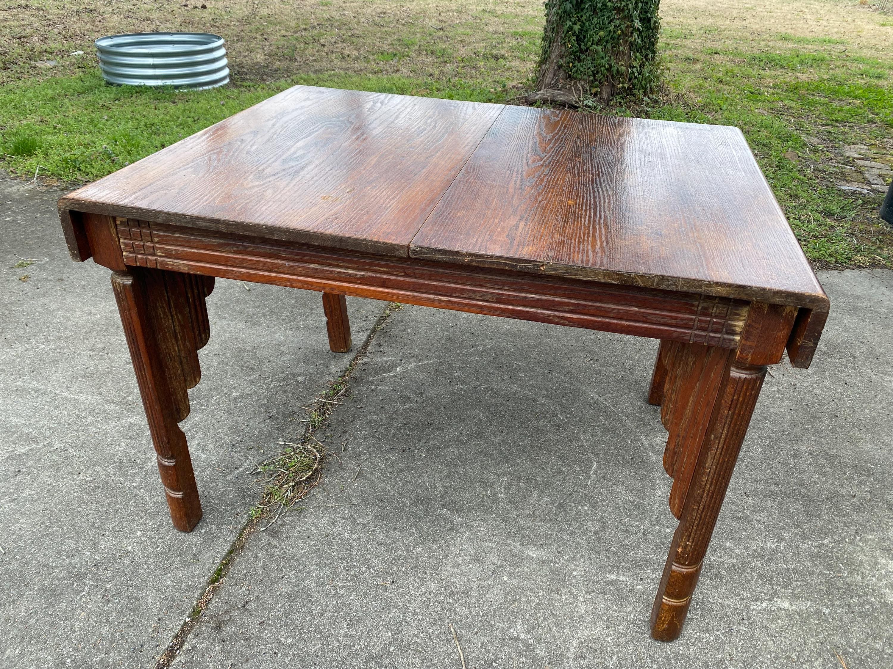 Antique Oak Jacobean Revival Dining Table | Carved English Farmhouse Kitchen Island