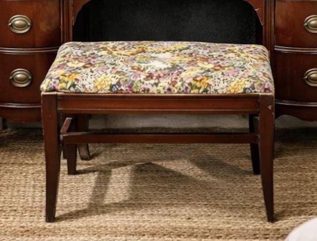 Vintage Mahogany Vanity Bench w/ Floral Fabric