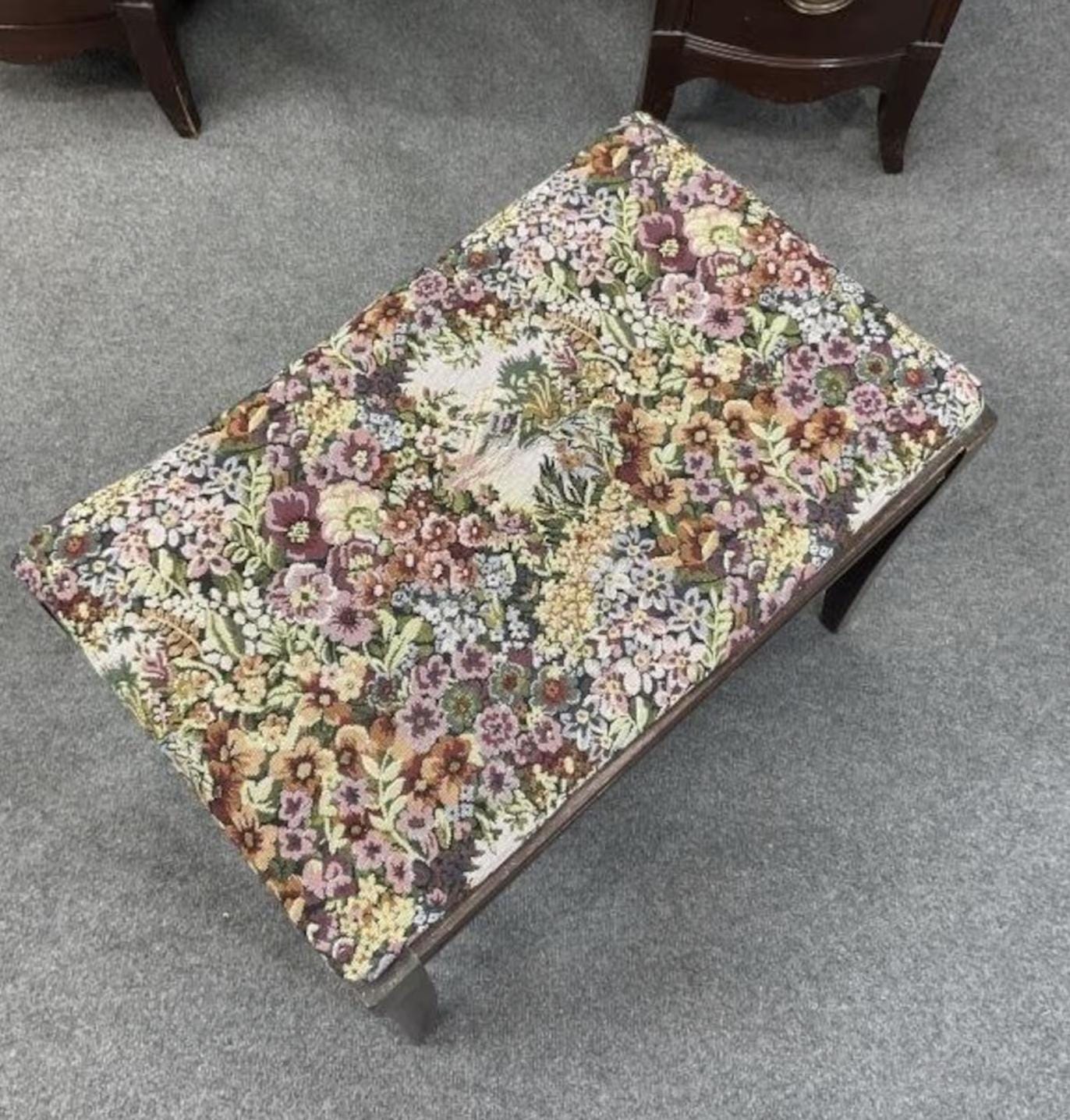 Vintage Mahogany Vanity Bench w/ Floral Fabric