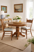 Solid Oak Pedestal Dining Table Set – Carved Chairs, Seats 6–8 (1970s)