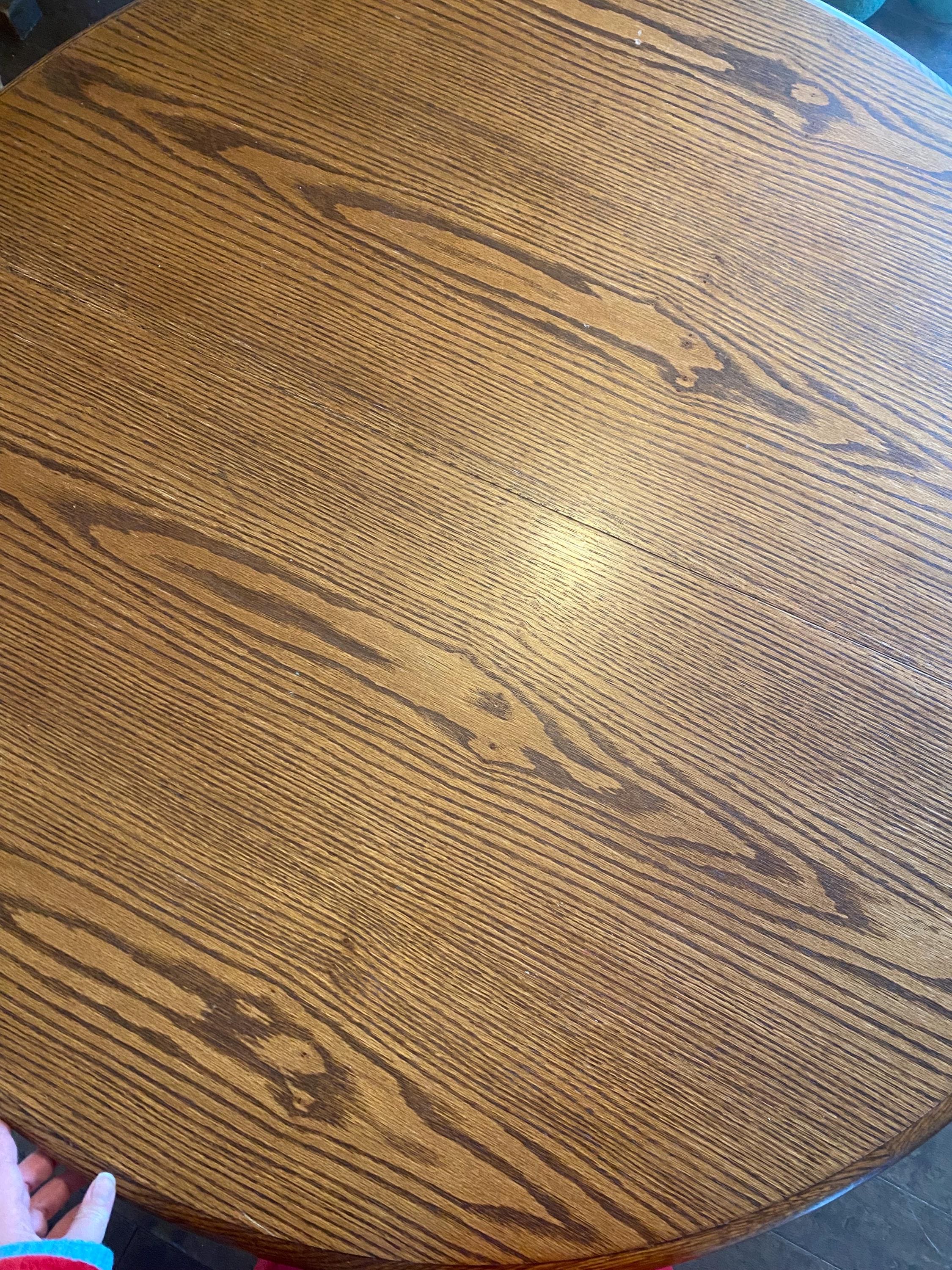 Solid Oak Pedestal Dining Table Set – Carved Chairs, Seats 6–8 (1970s)