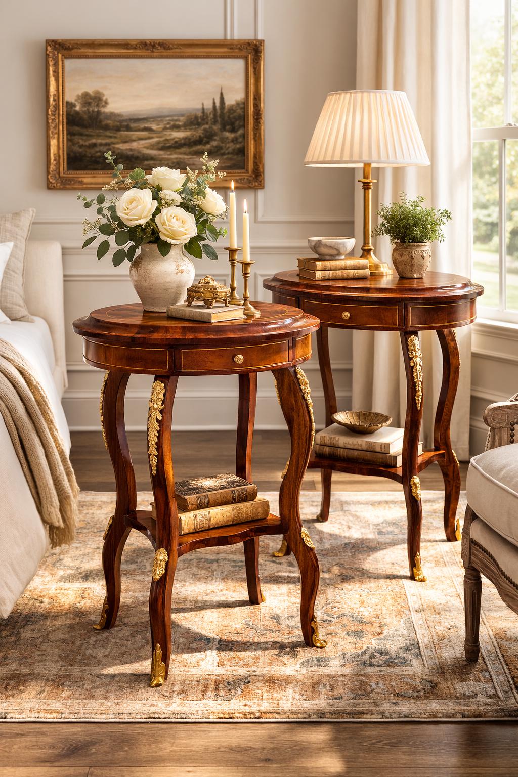 Antique French Louis XV Ormolu Side Tables – Gilt Bronze Salon Accent Pair