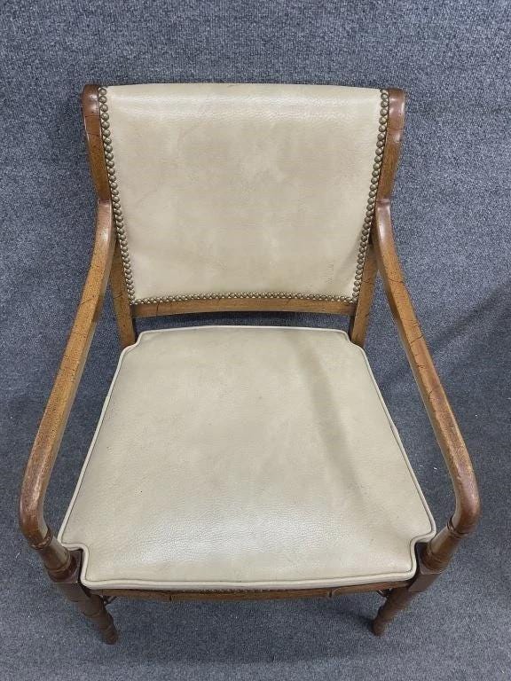 Pair of Hickory Chair Faux Bamboo Campaign Armchairs with Nailhead Trim