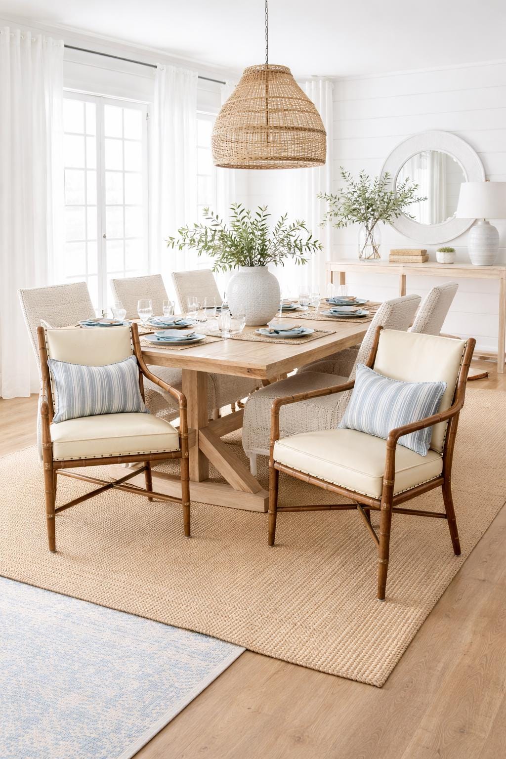 Pair of Hickory Chair Faux Bamboo Campaign Armchairs with Nailhead Trim