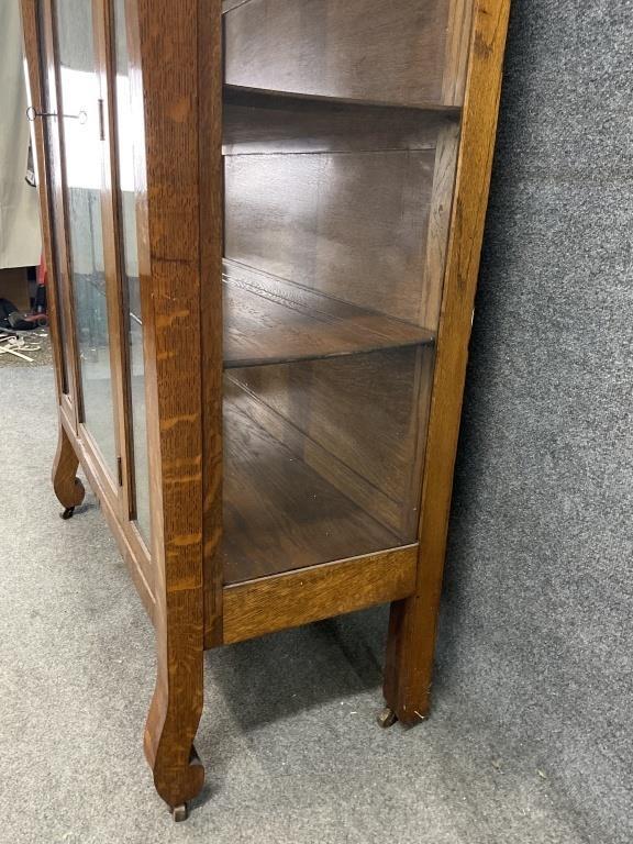 Antique Quarter Sawn Oak Bookcase Cabinet c.1905 Arts & Crafts Glass Display Cabinet Mission Oak Library Cabinet with Glass Sides