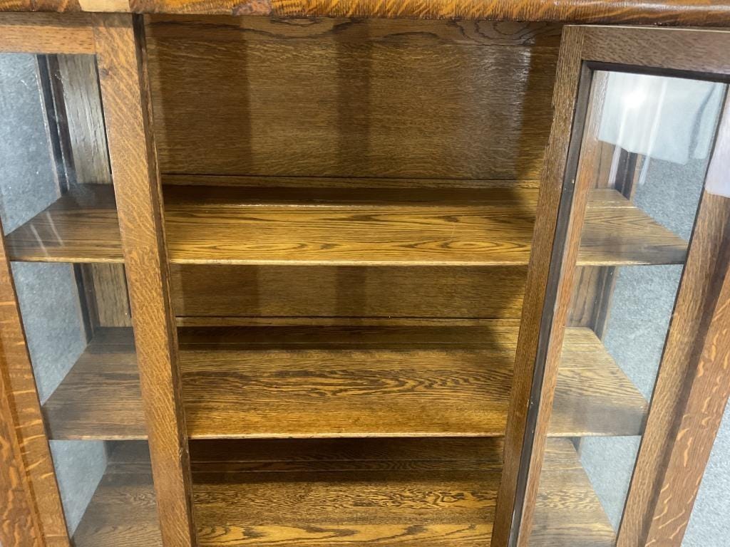 Antique Quarter Sawn Oak Bookcase Cabinet c.1905 Arts & Crafts Glass Display Cabinet Mission Oak Library Cabinet with Glass Sides