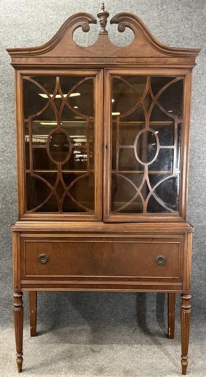 Antique Mahogany China Cabinet: Chippendale Revival Display Case, Circa 1920