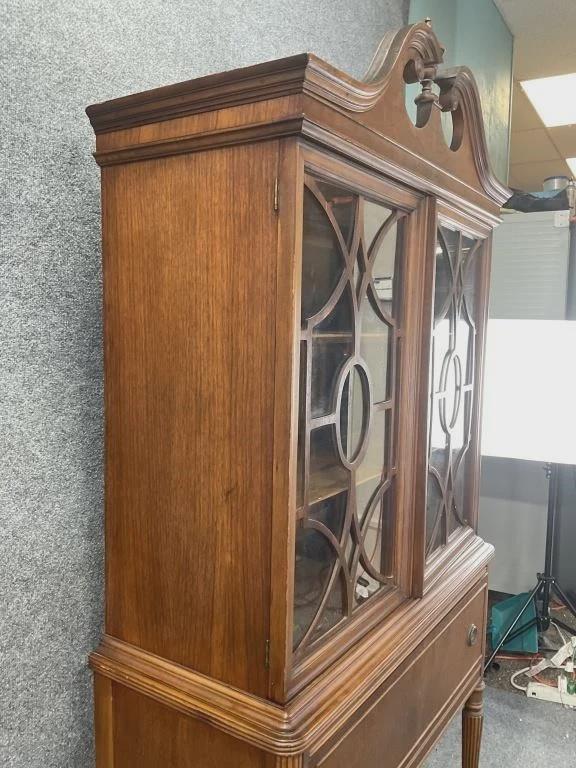 Antique Mahogany China Cabinet: Chippendale Revival Display Case, Circa 1920