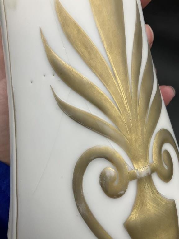 Antique German Art Nouveau Porcelain Vase c.1895 Marmorzellan Jugendstil Lion Head Vase with Gold Decoration