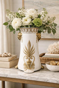 Antique German Art Nouveau Porcelain Vase c.1895 Marmorzellan Jugendstil Lion Head Vase with Gold Decoration