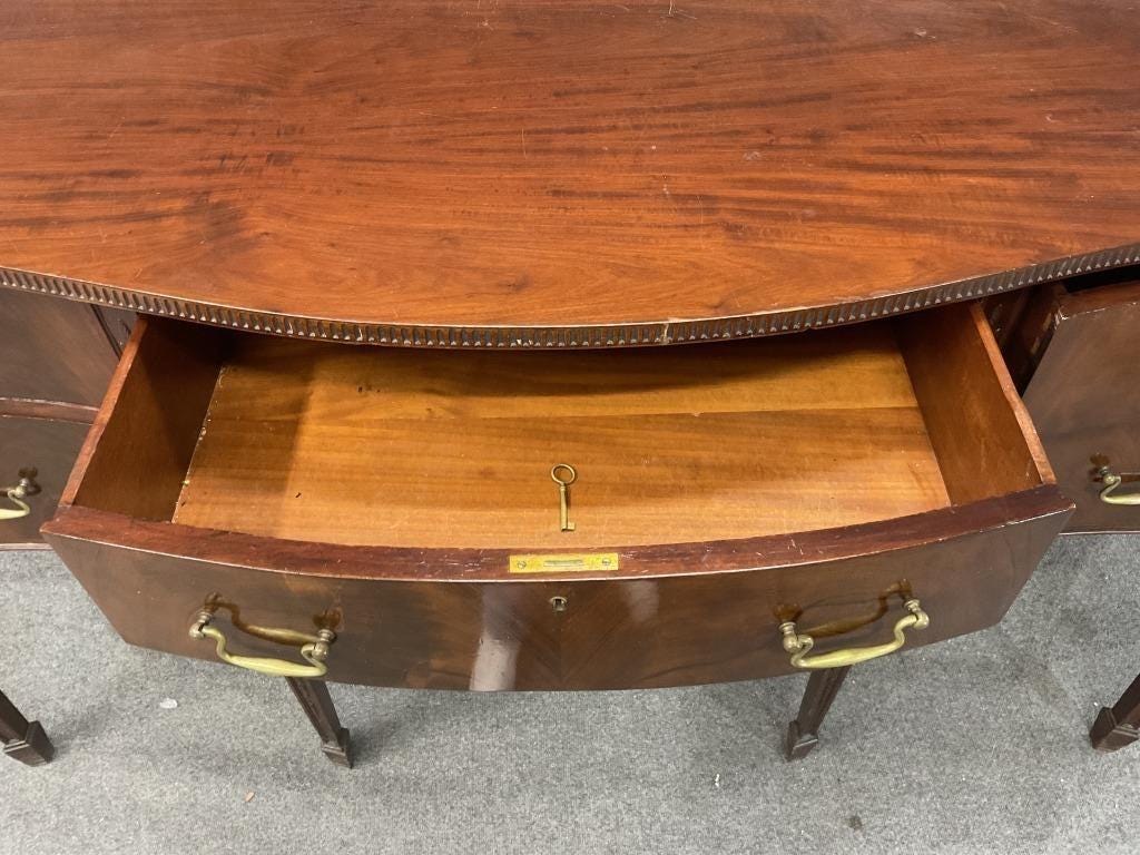 Antique Mahogany Hepplewhite Sideboard – Taper Leg Server, Gallery Back Buffet Console