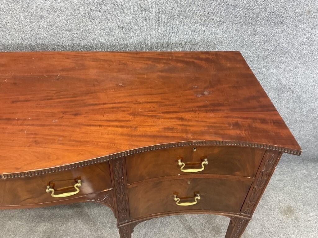 Antique Mahogany Hepplewhite Sideboard – Taper Leg Server, Gallery Back Buffet Console