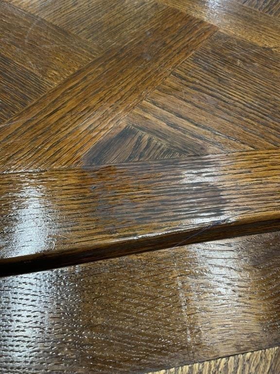 Antique French Provincial Draw Leaf Dining Table | Parquet Oak Extension Table | Louis XV Style Farmhouse Dining Table | Circa 1870