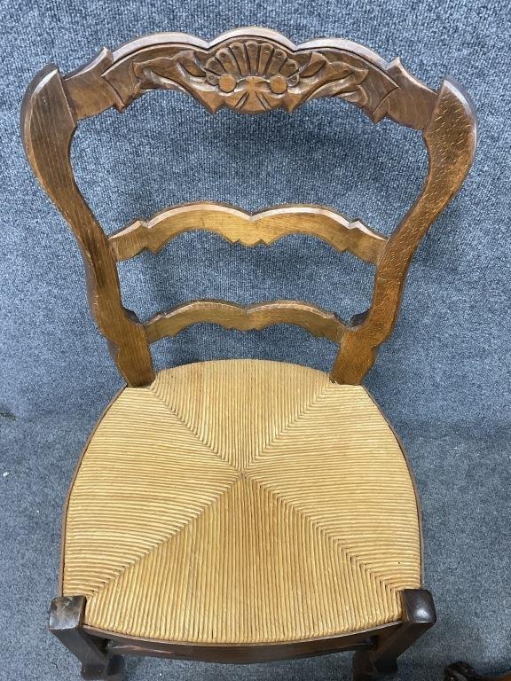 Set of 4 Antique French Provincial Ladderback Dining Chairs | Rush Seat Chairs | Louis XV French Country Dining Chairs