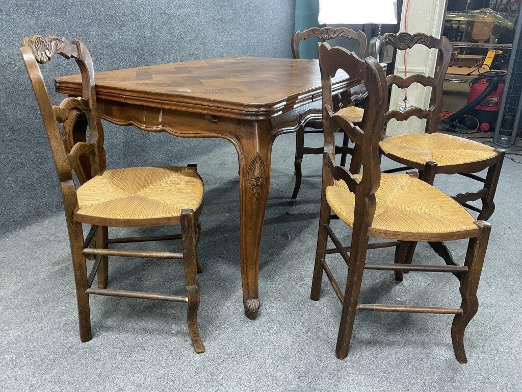 Set of 4 Antique French Provincial Ladderback Dining Chairs | Rush Seat Chairs | Louis XV French Country Dining Chairs