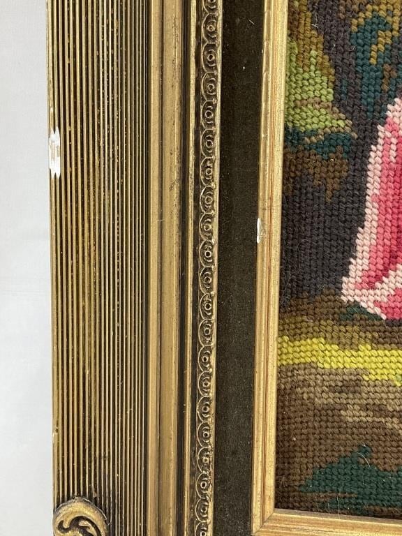 Vintage French Needlepoint Tapestry | Framed Rococo Courting Couple Scene | Romantic French Wall Art | Ornate Gilt Frame