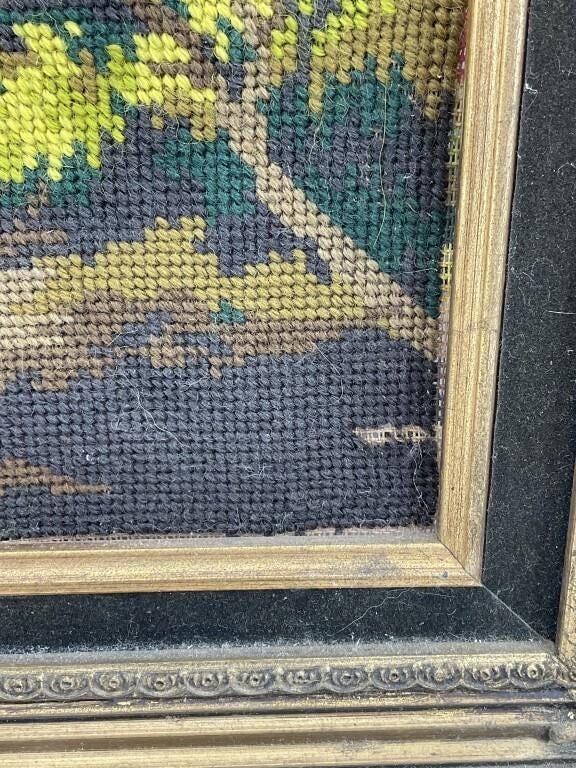 Vintage French Needlepoint Tapestry | Framed Rococo Courting Couple Scene | Romantic French Wall Art | Ornate Gilt Frame