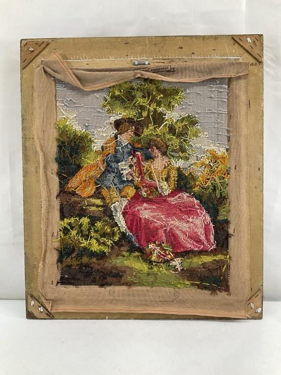 Vintage French Needlepoint Tapestry | Framed Rococo Courting Couple Scene | Romantic French Wall Art | Ornate Gilt Frame