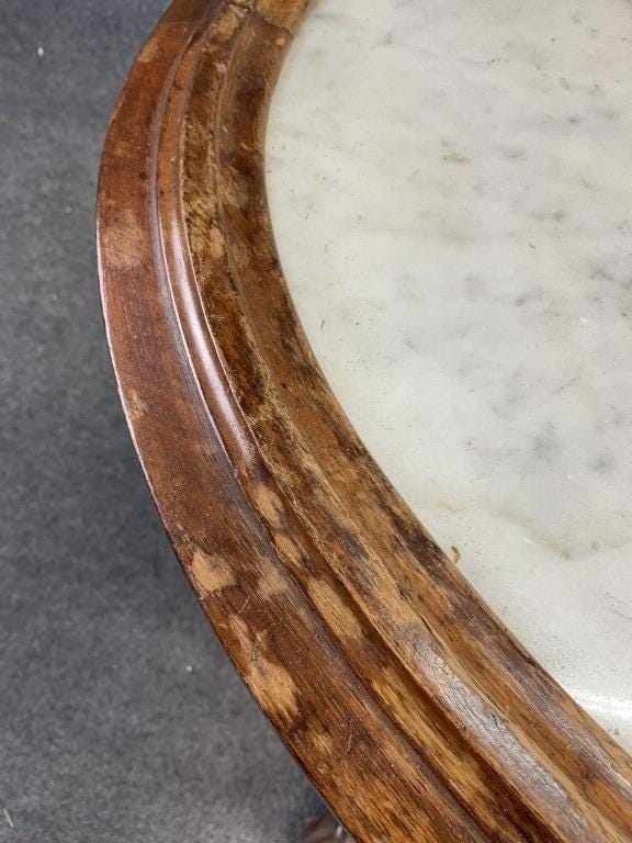 Antique Victorian Walnut Parlor Table – Oval White Marble Top Pedestal Base
