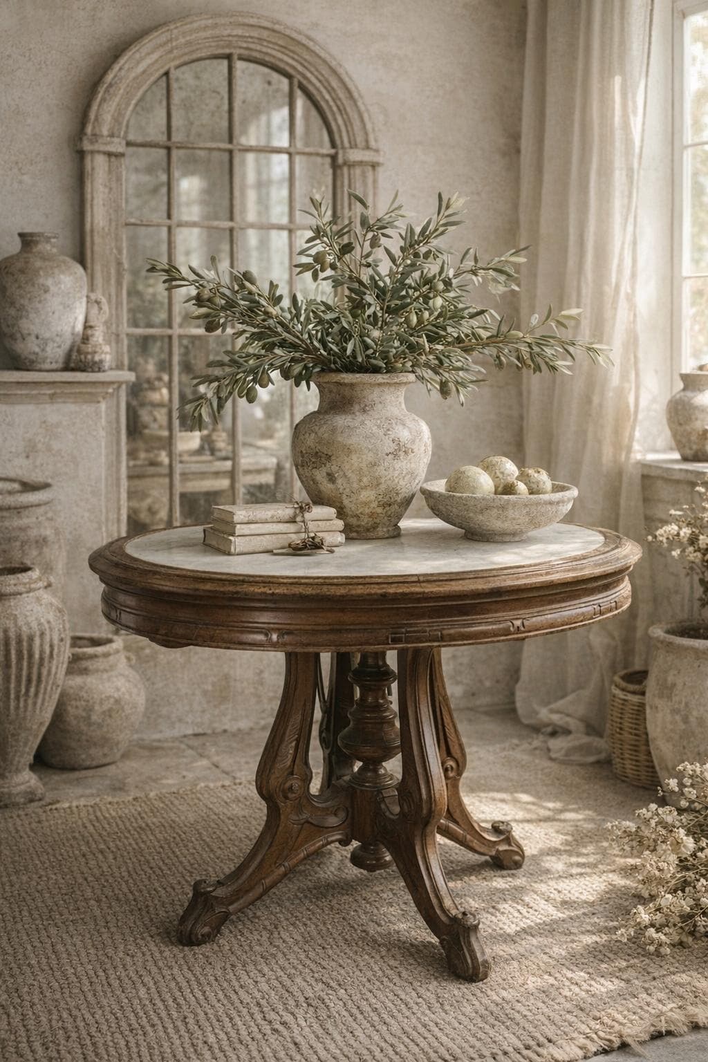 Antique Victorian Walnut Parlor Table – Oval White Marble Top Pedestal Base