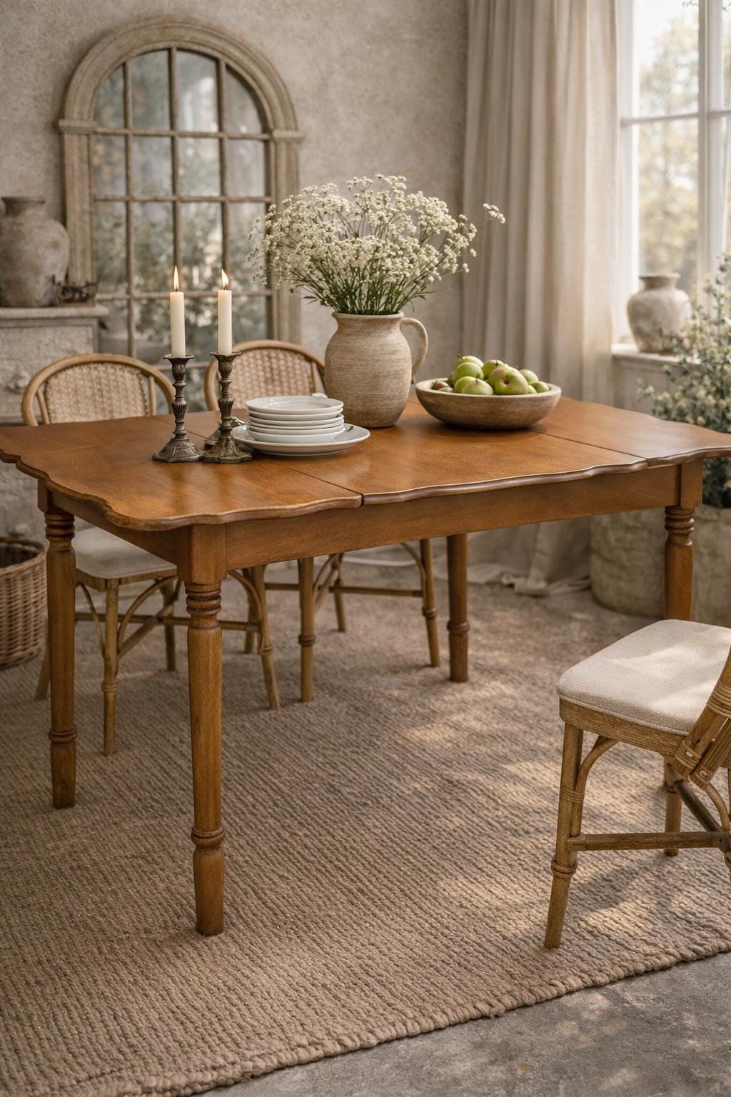 Vintage Maple Dining Table with Two Leaves – Traditional Farmhouse Kitchen Table – Small Expandable Dinette