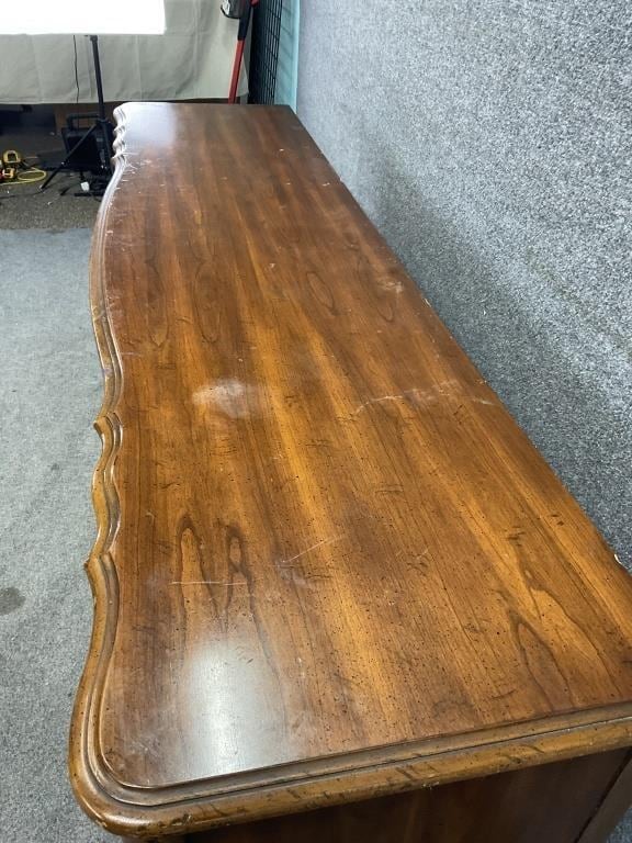 Vintage French Provincial Sideboard Buffet | Serpentine Wood Credenza Console | Carved Provincial Storage Cabinet