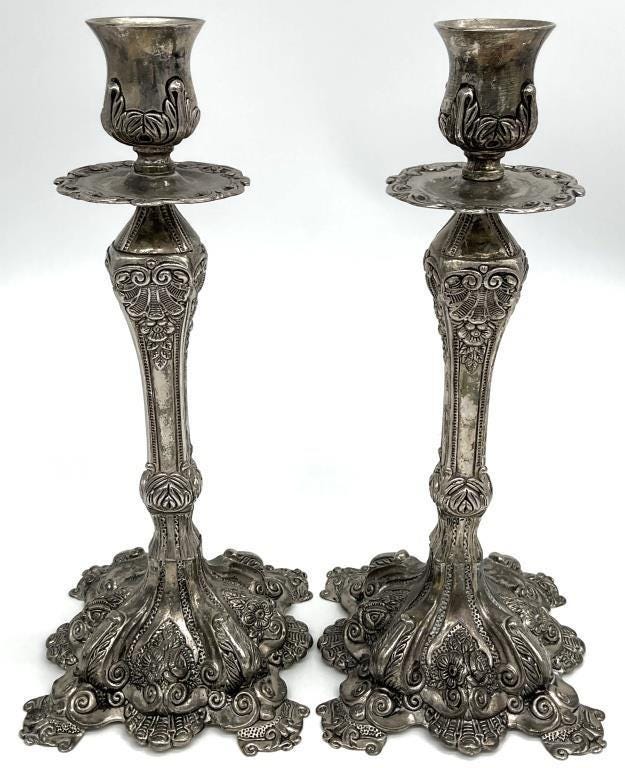 Antique Victorian Silver Plated Candlesticks Pair | Ornate Rococo Revival Candle Holders | Tall European Table Candlesticks