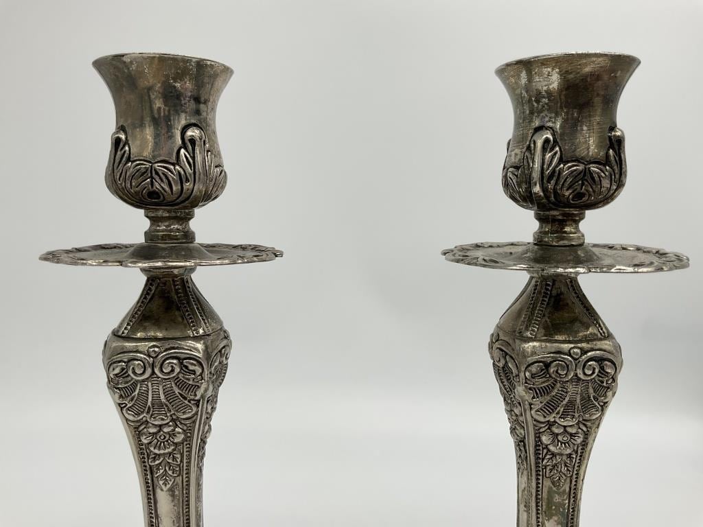 Antique Victorian Silver Plated Candlesticks Pair | Ornate Rococo Revival Candle Holders | Tall European Table Candlesticks