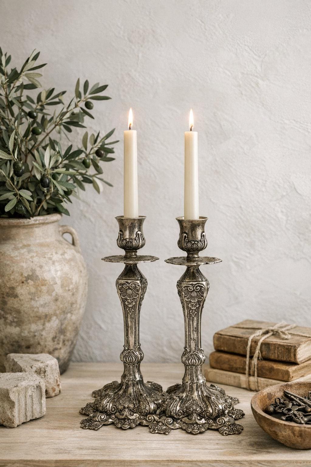 Antique Victorian Silver Plated Candlesticks Pair | Ornate Rococo Revival Candle Holders | Tall European Table Candlesticks