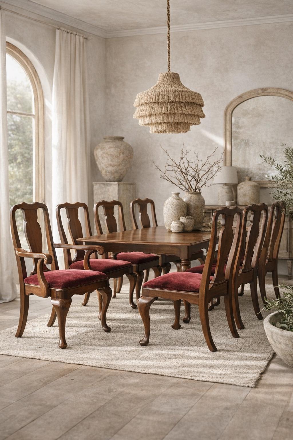 Set of 8 Henkel Harris Queen Anne Dining Chairs | 2 Arm, 6 Side | Traditional Heirloom