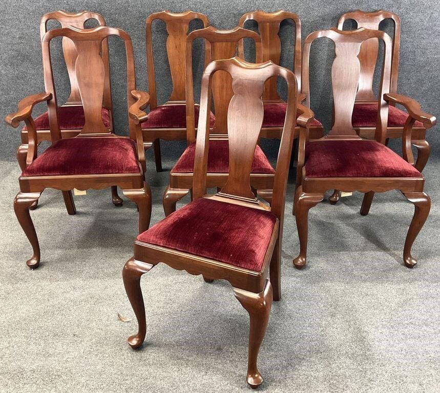 Set of 8 Henkel Harris Queen Anne Dining Chairs | 2 Arm, 6 Side | Traditional Heirloom