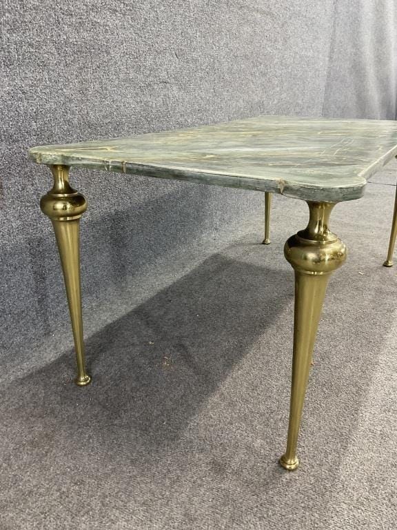 Vintage Italian Faux Marble Coffee Table | Hollywood Regency Brass Legs